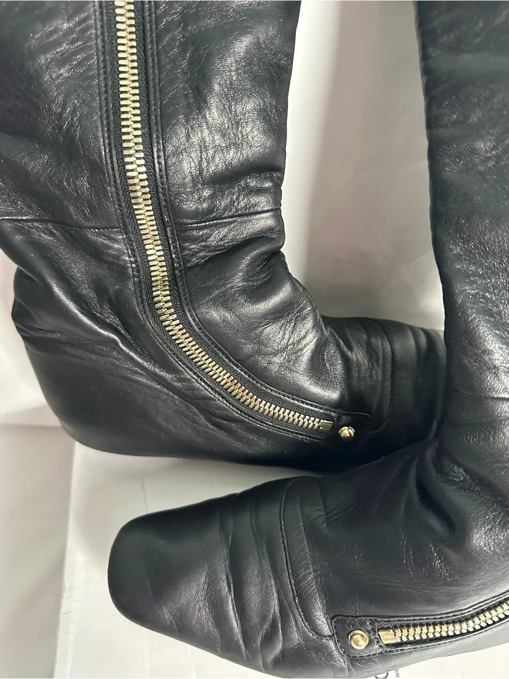 Gucci Tall Black Glove Leather Wedge Boots Gold Lining Size 6.5B